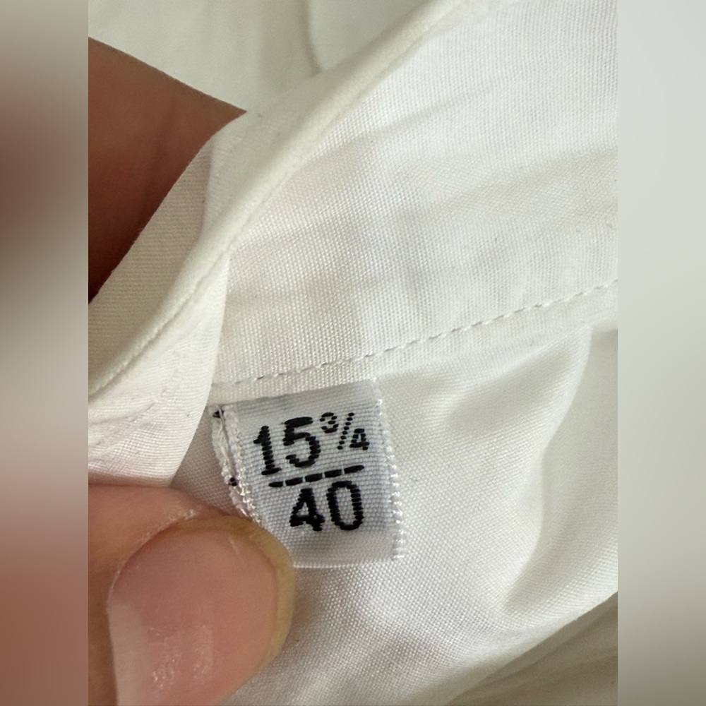SAMAN AMEL Men's White Band-Collar Dress Shirt — Modern Minimalist - Picture 4 of 5